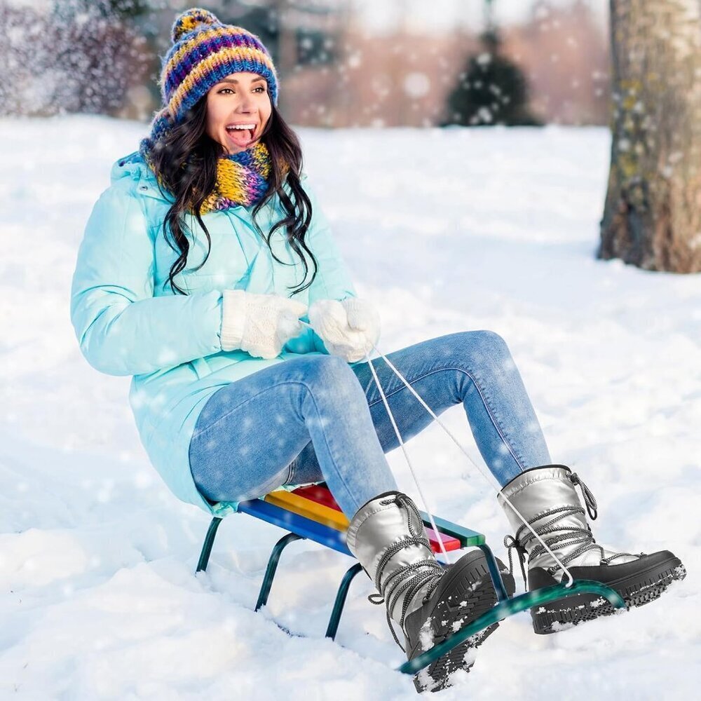 Women Grey Waterproof Fleece Lined Rain Boots for Winter Cold Weather - Picture 7 of 8